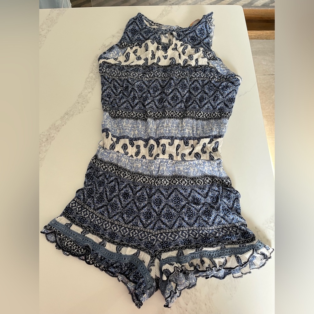 Blue rayon vintage Havana romper. Girls size large.